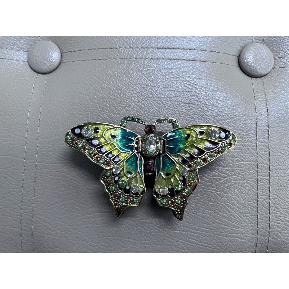 Vintage Enameled Yellow & Green Butterfly Trinket Box, Accented with Aus...